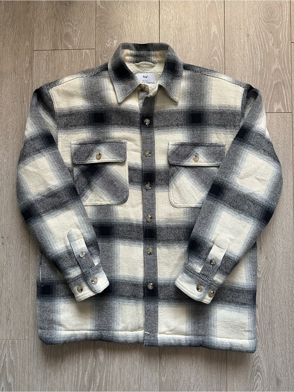 Aritzia Tna Shacket Prospect Shirt Jacket Flannel Sherpa Lined Black Cream Sz 1